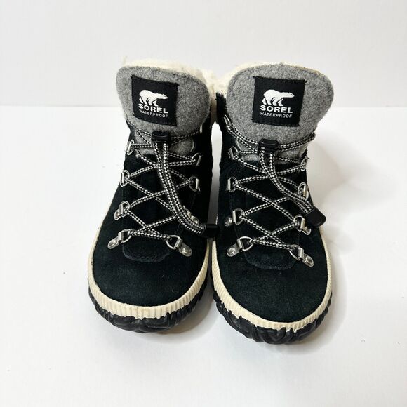 SOREL Boots Women 5 M Black Suede Shearling Rubber Sole Out N About Ankle NEW - Picture 5 of 8